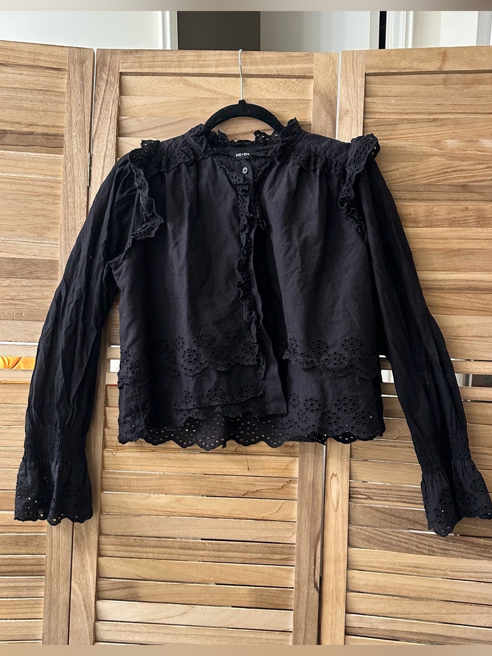 Me+Em Cotton Broderie Ruffle Cropped Top in black size 6 - Picture 5 of 8